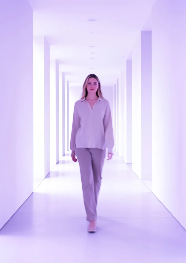 Kobieta w ruchu w nowoczesnej przestrzeni